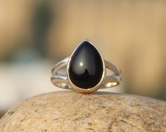 Black Onyx Pear Ring, Black Onyx Ring, Onyx Ring Handmade Ring, 925 Sterling Solid Silver Ring, Silver Jewelry Ring Gift for Women