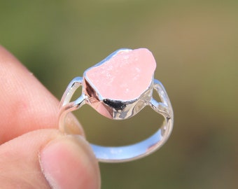 Morganite Ring, Raw Silver Ring, Raw Pink Gemstone Ring, Sterling Silver Ring, Uncut Stone Ring, Everyday Ring, Rough Morganite Ring