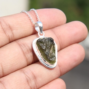 Moldavite Pendant Necklace | Genuine Raw Moldavite in 925 Sterling Silver | Handmade Crystal Jewelry Gift