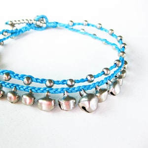 5 Colors Waxed Cotton Cord Anklet With Tiny Bells Nice For Ladies Who Love Bohemian Style. Handmade Anklet 2 Different Closure.