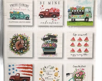 Farm Fresh - Red Truck - Blue Truck - MAGNETS - 2"x2"