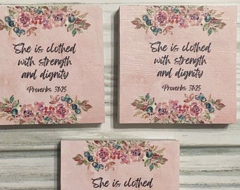 She is Clothed With Strength and Dignity Proverbs 31:25 Magnet - 2"x2"