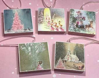 Vintage Pink Glitter Christmas Ornaments - Pink - Glitter - Angels - Christmas Tree - Pink Christmas