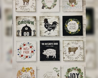 Locally Grown  - Cow -  Chicken - Pig - Barn - Love - Lamb - Spring - Count your blessings - Joy - MAGNETS - 2"x2"