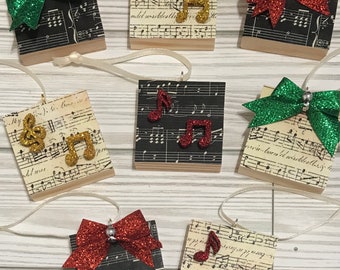 Music Note Ornaments - Sheet Music Ornaments - Christmas Ornaments - Tiered Tray Decor