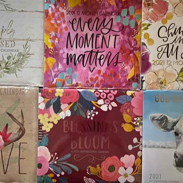 2021 Dollar Tree Calendars - Simply Blessed - Every Moment Matters - Shine Bright - Be Brave - Blessings Bloom - God Bless This Farm