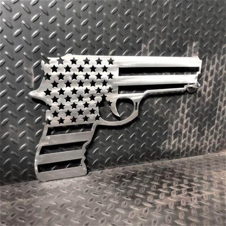 Pistol Gun Flag Metal Wall Art Signs and Gifts Etsy