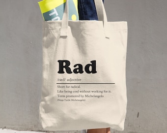 Tote bag, Funny Tote Bag, Canvas tote bag gift for her, 80s Retro Shopping bag, Rad definition canvas tote bag gift for women, 80s gifts