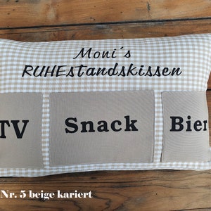 personalisiertes Ruhestandsgeschenk Kissen TV/Snack/Bier Geschenk,Rente, Pension Nr.5