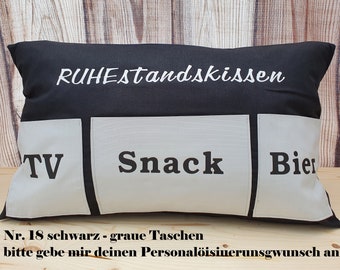 personalisiertes Ruhestandsgeschenk Kissen (TV/Snack/Bier) - Geschenk,Rente, Pension