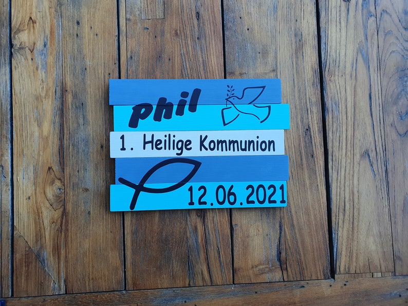 Personalisiertes Kommunionsschild, Dekotafel, Türschild individuell angefertigt, Konfirmation, Firmung Bild 1