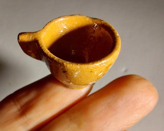 Handmade Glazed Terracotta Miniature Cup: Collectible Dollhouse Decor