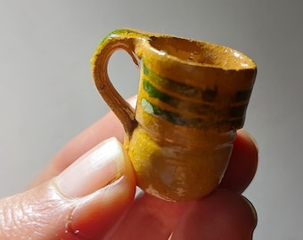 Handmade Glazed Terracotta Miniature Mug: Collectible Dollhouse Cup