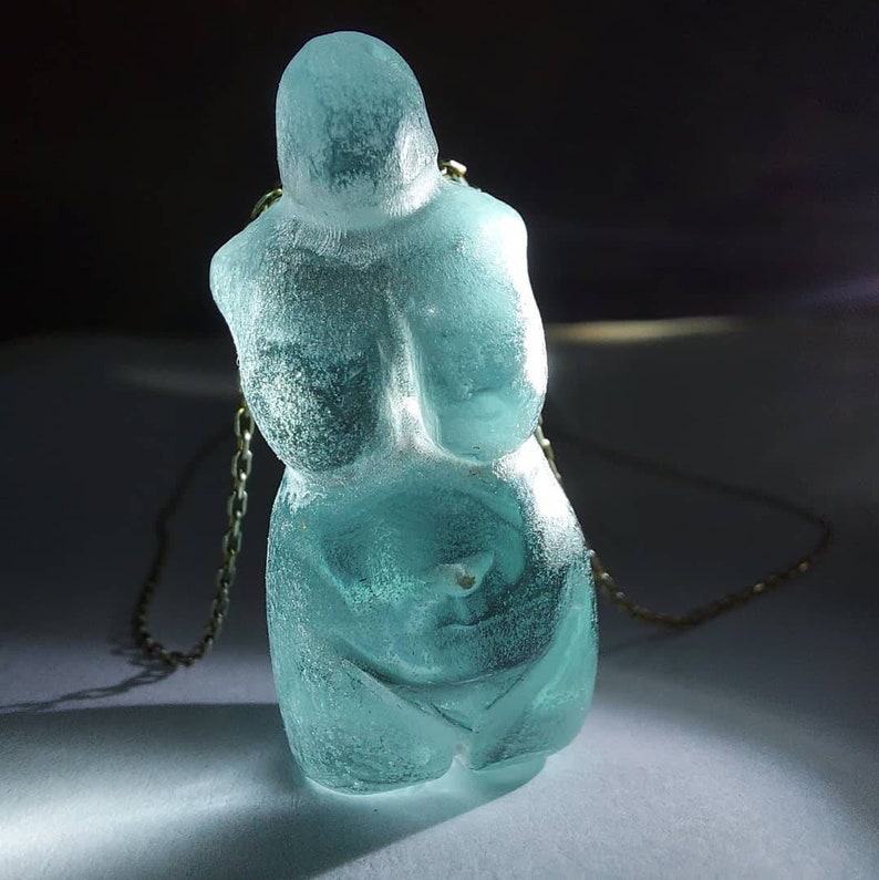 Blue Ice Andara Crystal Venus Figurine Necklace: Mother Goddess Silver Jewelry image 6