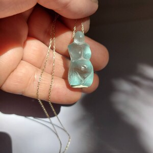Blue Ice Andara Crystal Venus Figurine Necklace: Mother Goddess Silver Jewelry image 4