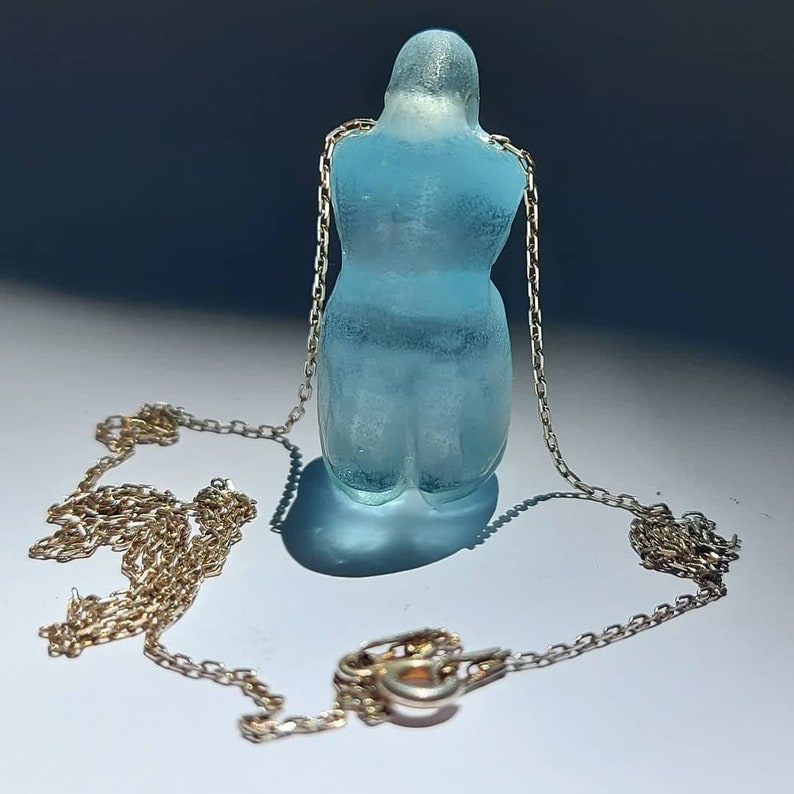 Blue Ice Andara Crystal Venus Figurine Necklace: Mother Goddess Silver Jewelry image 10