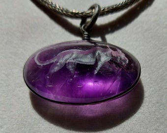 Panthera Necklace, Amethyst crystal, Panther Intaglio Necklace