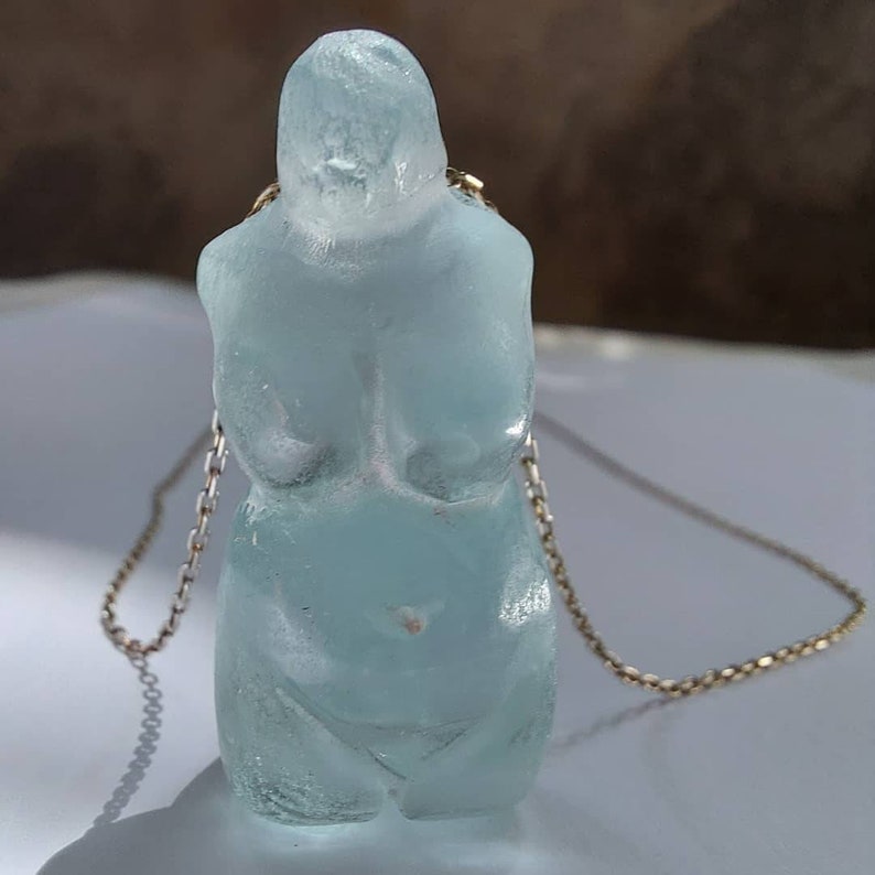 Blue Ice Andara Crystal Venus Figurine Necklace: Mother Goddess Silver Jewelry image 5