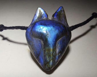Wolf Necklace, Labradorite Stone Wolf Pendant