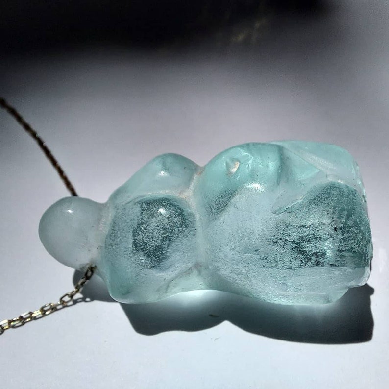 Blue Ice Andara Crystal Venus Figurine Necklace: Mother Goddess Silver Jewelry image 7