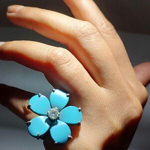 Turquoise Flower Ring: Vintage Silver Forget Me Not Jewelry