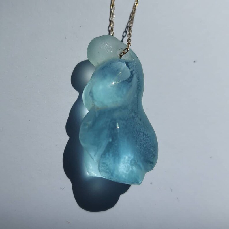 Blue Ice Andara Crystal Venus Figurine Necklace: Mother Goddess Silver Jewelry image 3