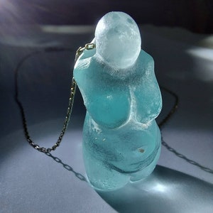 Blue Ice Andara Crystal Venus Figurine Necklace: Mother Goddess Silver Jewelry image 2