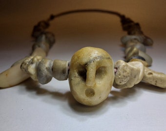 Beach Stone Mask Necklace: Hand Carved Tribal Jewelry