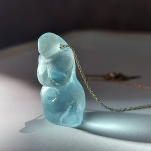Blue Ice Andara Crystal Venus Figurine Necklace: Mother Goddess Silver Jewelry image 9