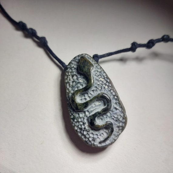 Snake Necklace, Riverstone Snake Pendant, Stone Carved Snake Cameo - Etsy
