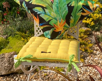 Colorful Cotton Quilted Seat Pad, Garden Chair Cushion with Ties