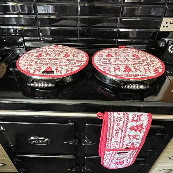 Aga Hob Covers, Christmas Aga Mats Set Of 2, Aga Hob Pads, Best Gift, Range Warmers, Kitchen Accessories, Holidays Gift, Nordic Aga Covers