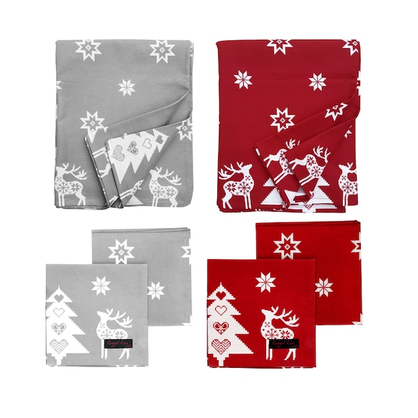 Christmas Napkins, Christmas Table Cloth, Cotton Tablecloth, Xmas Table Napkins, Festive Table Linen, Tablecloth Rectangle, Red Table Cloth