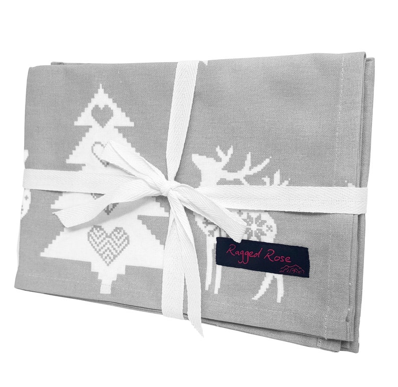 grey christmas tea towels