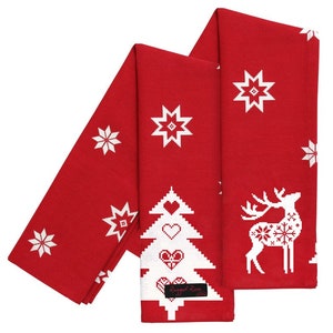 red christmas tea towels