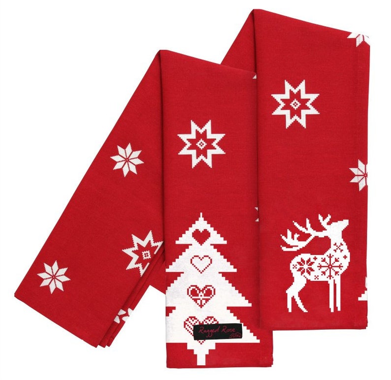 red christmas tea towels