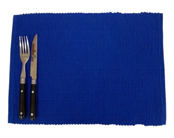 Placemats Set Of 4 Ribbed Cotton Table Mats - Place Mats For Dining Table In Various Colors - Fabric Placemats In Orange Green Pink Yellow