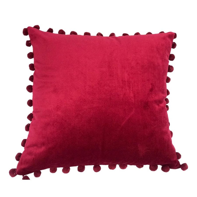 Jewel Coloured Velvet Cushions With Pom Pom Trim Velvet Etsy UK