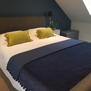Luxury Velvet Throw, Sofa Throw, Bedroom Throws and Blankets, Pom Pom Trim Velvet Throw, Luxury Home
