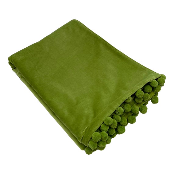 Lime Green Blanket Green Velvet Throw Velvet Blanket Outdoor Velvet Throw Pom Pom Throw Blanket Terrace Couch Blanket Home Gift Dorm