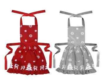 Christmas Apron For Women, Holiday Apron, Frilly Apron, Festive Apron, Cooking Apron, Housewife Apron, Xmas Apron, Kitchen Apron, Hostess