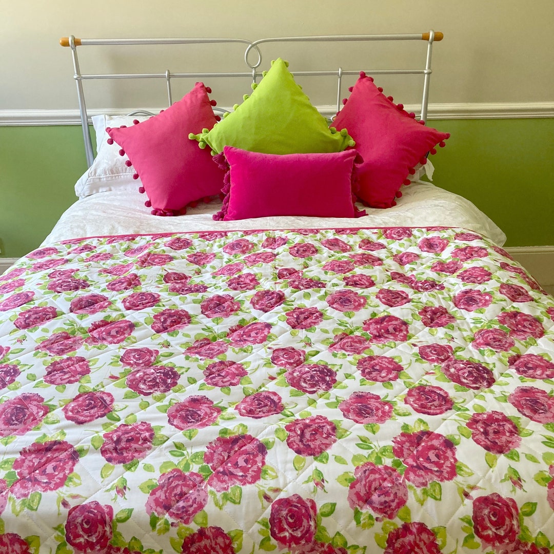 Quilted Bed Comforter Eiderdown Quilt Rose Bedroom Quilt Etsy