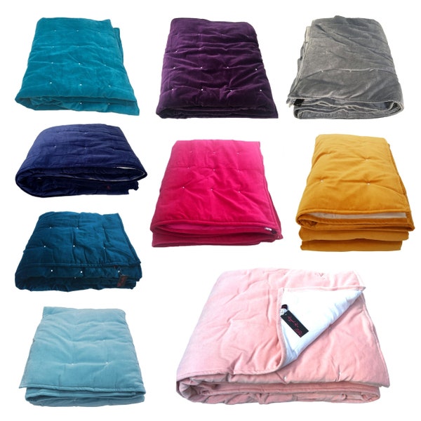 Velvet Quilt, Velvet Throw, Colorful Velvet Bedspread, Velvet Throw Blanket, Eiderdown Bed Quilt, Velvet Blanket, Velvet Bed Throw, Quilted