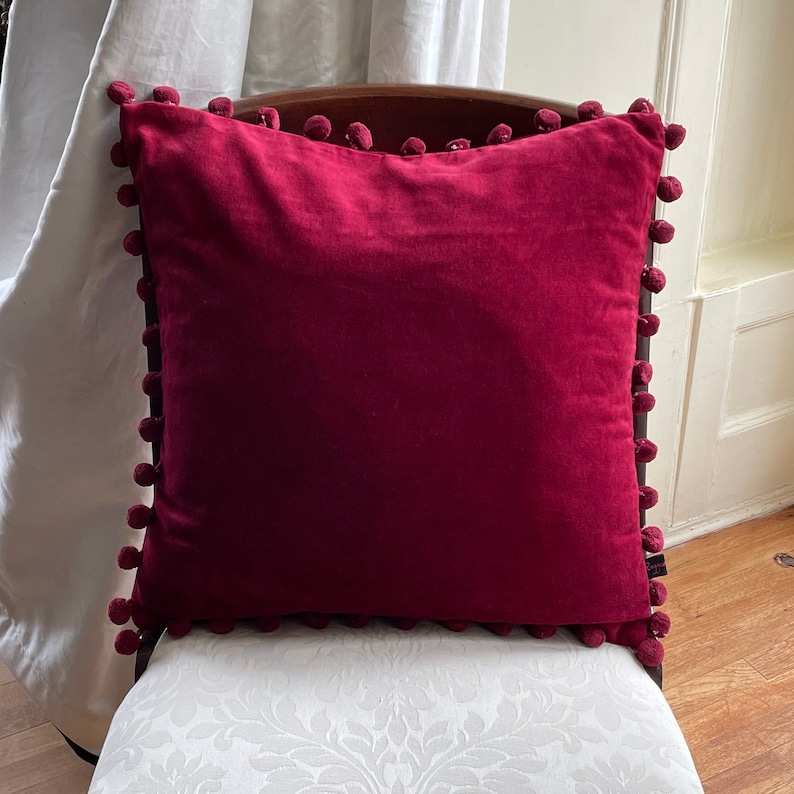 Jewel Coloured Velvet Cushions With Pom Pom Trim Velvet Etsy UK