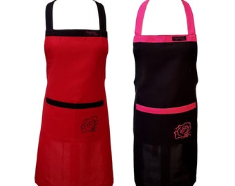 Tablier uni pour femme, tablier de cuisine pour femme, tablier floral en rouge ou noir, tablier de cuisine, tablier de bistrot, tablier de cuisson pour elle, cadeau d'hôtesse