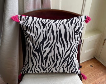Zebra Cushion, Zebra Printed Cushion, Velvet Zebra Throw Pillow, Safari Cushion, Animal Print Cushion, Decorative Throw Pillow With Tassels