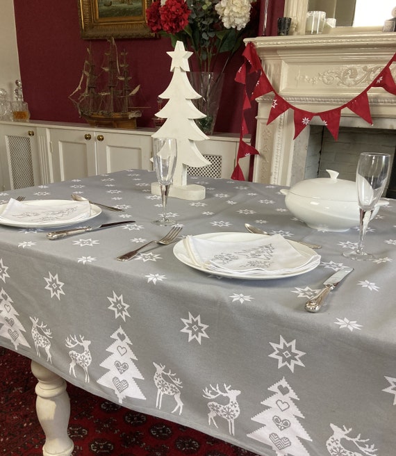Buy Nordic Christmas Table Cloth Cotton Tablecloth Rectangle Table Cloth Snowflake Table Cloth Red Christmas Table Cloth Grey Tablecloth Online in India Etsy