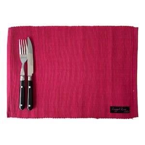 Pink Placemats Set, Pack Of 4 Tablemats, Ribbed Place Mats, Coloured Cotton Placemats, Garden Tablescape, Fabric Placemats, Berry Placemats
