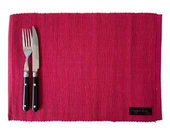 Pink Placemats Set, Pack Of 4 Tablemats, Ribbed Place Mats, Coloured Cotton Placemats, Garden Tablescape, Fabric Placemats, Berry Placemats