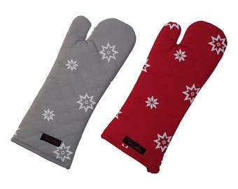 Christmas Oven Gauntlets for Aga Cookers, Long Oven Gloves, Red Oven Gauntlets, Red Christmas Oven Gloves, Grey Oven Gauntlets for Aga,
